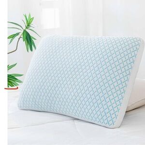 Premium Gel-Infused Memory Foam Pillow - White and Blue